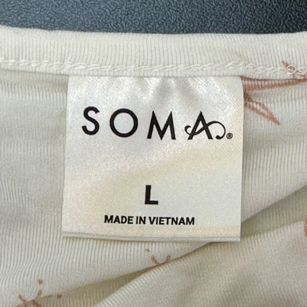 Soma‎ Cool Nights V Neck PJ Sleep Cami Size L Sparkle Stars Floral Ivory …
